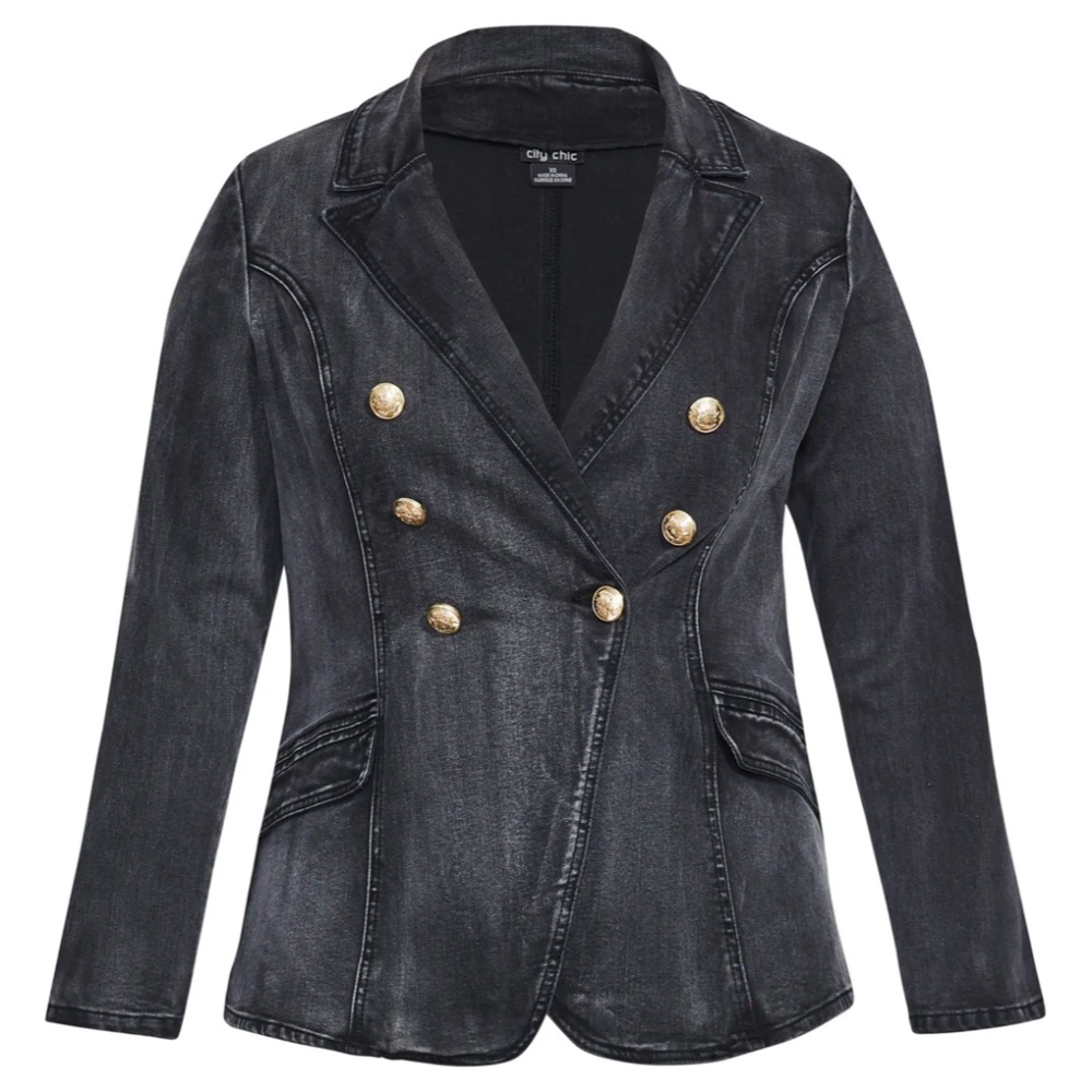 (NWT) Women's City Chic Military Denim Jacket, Black Stonewash Plus Size 18W